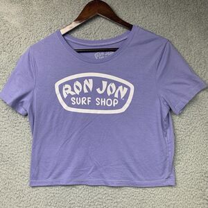 Ron Jon Shirt Womens XL Purple Crop Cotton Blend Graphic T Shirt Beach Casual